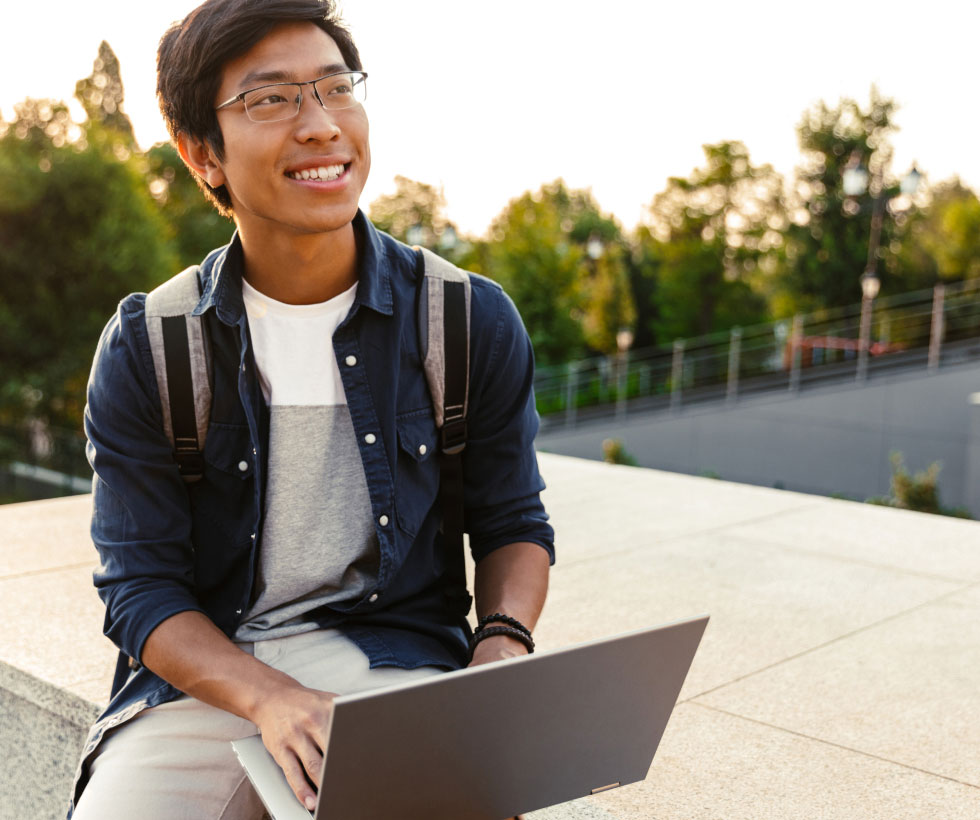 student using laptop